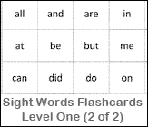 Sight Words Flashcards - Level One (2 of 2) Printable Worksheet
