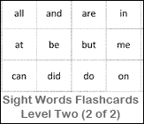 Sight Words Flashcards - Level Two (2 of 2) Printable Worksheet